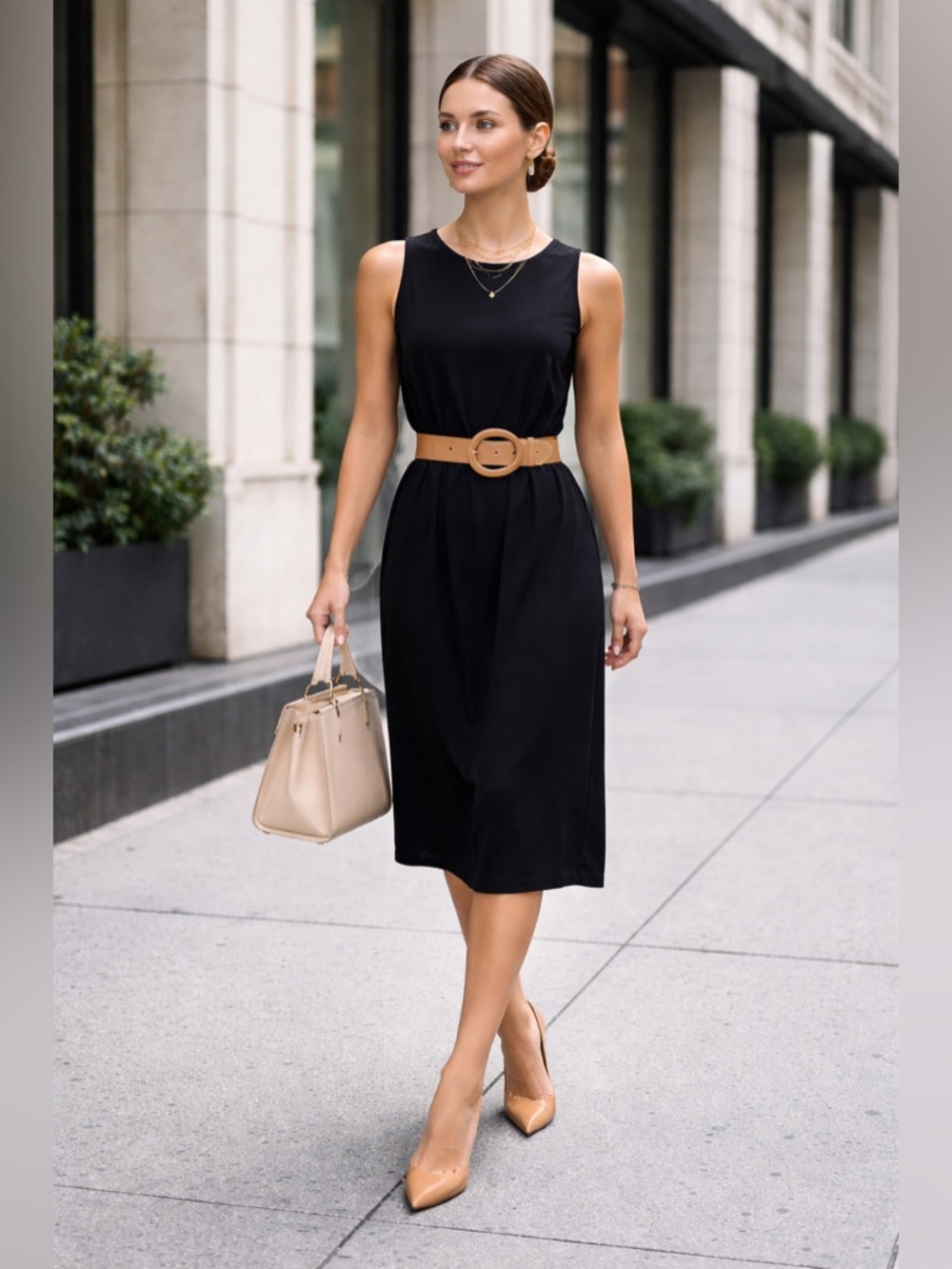 MERONA Women’s Minimalist Black Stretch Sleeveless Midi Dress M